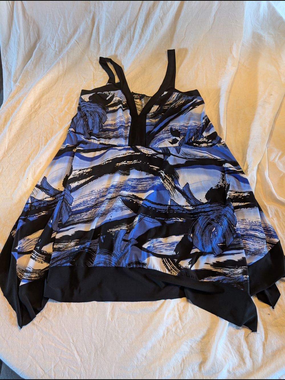 2/20$ Abstract Blue & Black Handkerchief-Hem Tank Top